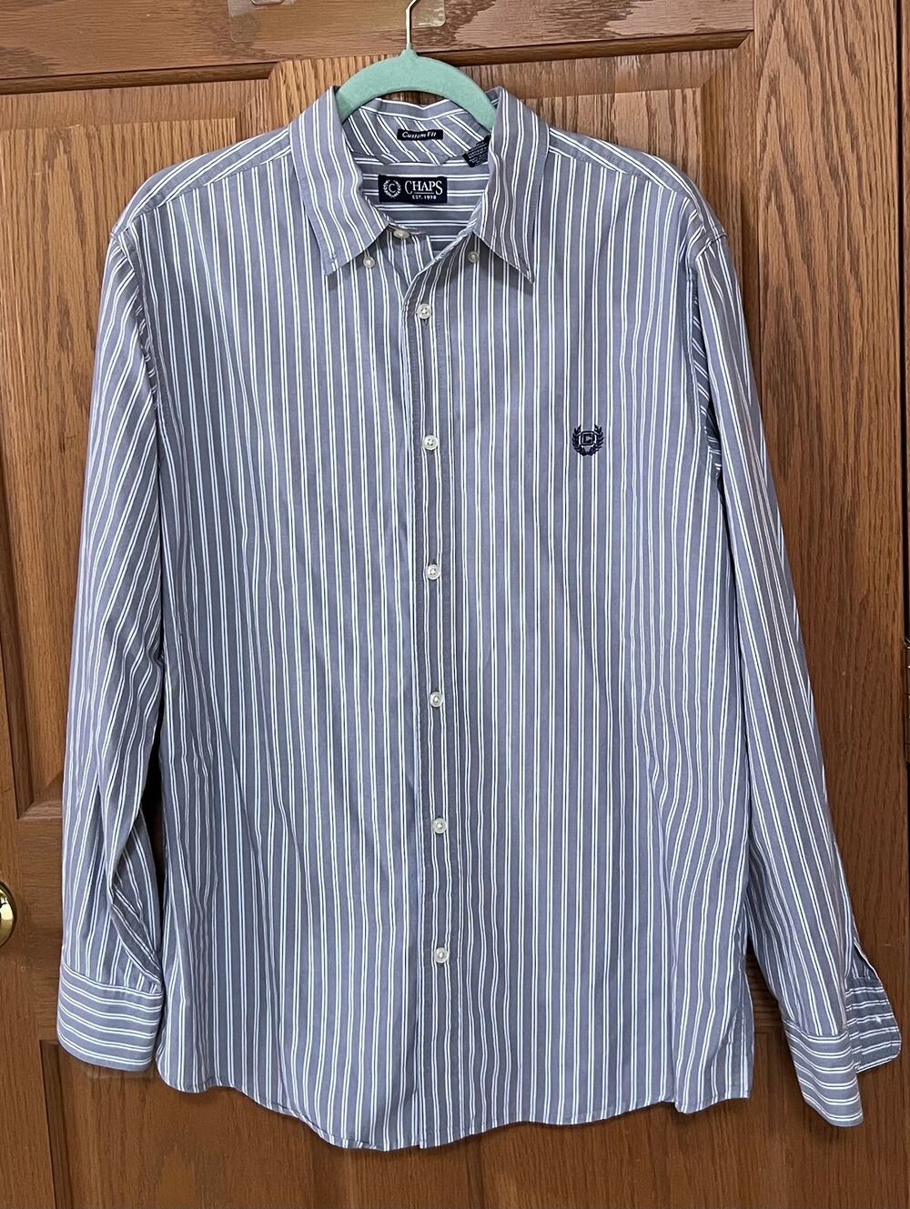 Chaps Men’s Large Long Sleeve Button Down Shirt 100% Cotton Custom Fit